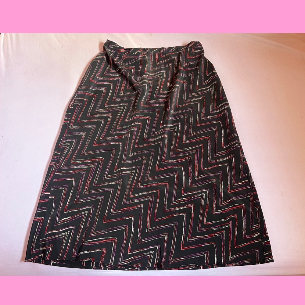 Vintage Plus Size Y2K 2000’s Venezia Jeans Geometric Pattern Black Midi Skirt